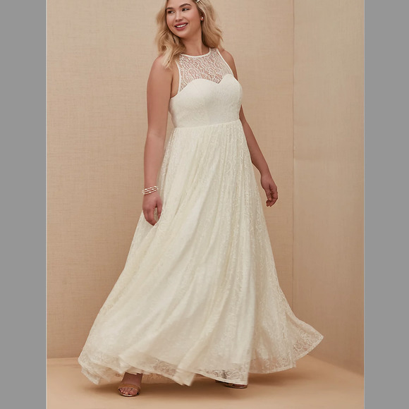 TORRID NEW with Tags IVORY LACE & SEQUIN SLEEVELESS A-LINE WEDDING DRESS… - Picture 1 of 7